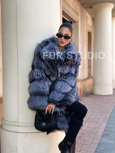 Шуба из меха чернобурой лисы - поперечка - фото 4