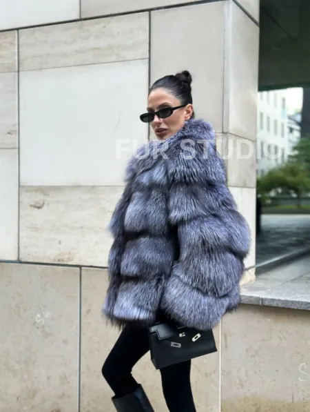 Шуба из меха чернобурки - стойка воротник - фото 7