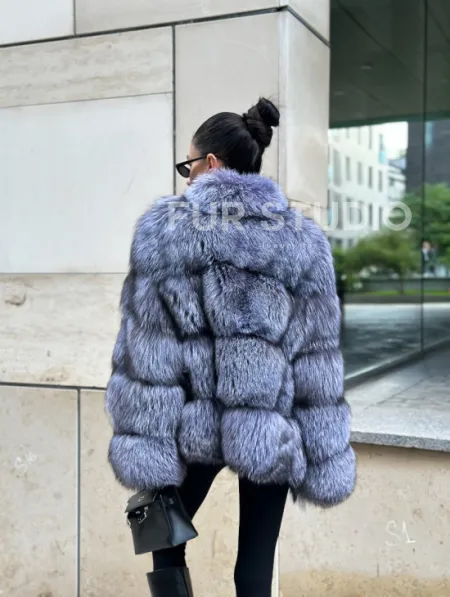 Шуба из меха чернобурки - стойка воротник - фото 6