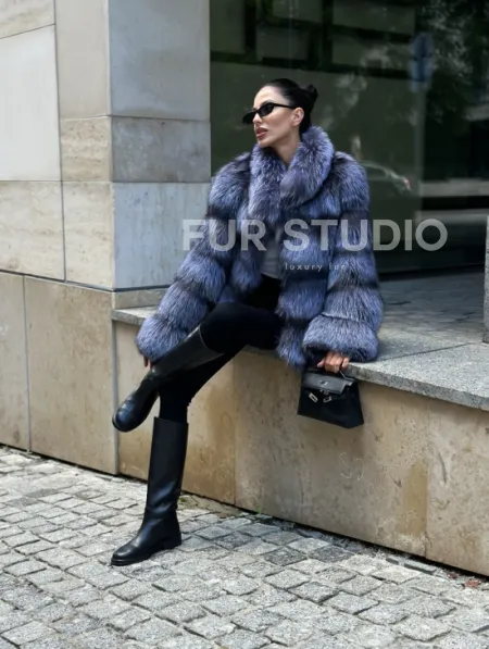 Шуба из меха чернобурки - стойка воротник - фото 3