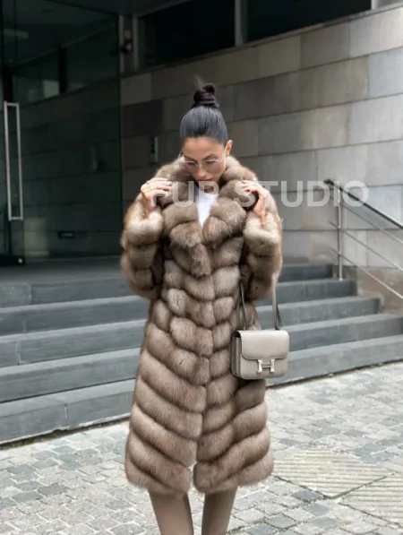 Пальто из меха куницы цвет Tortora - фото 5