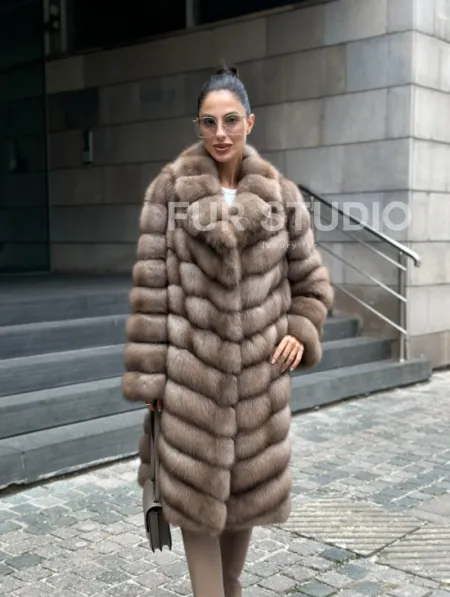 Пальто из меха куницы цвет Tortora - фото 3