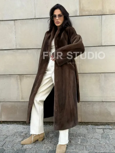 Норковая шуба, цельный мех PREMIUM COLLECTION VELVET - цвет соболь - фото 9