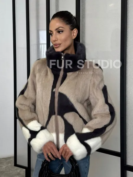 Норковая шуба - бомбер на молнии - фото 0