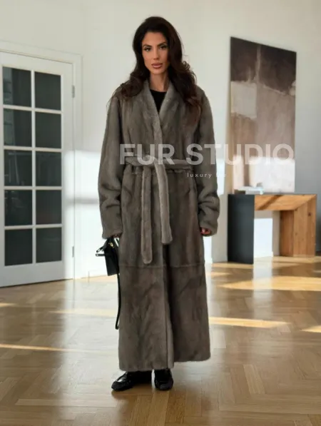 Норковая шуба серая длинная SILVER PREMIUM - фото 5