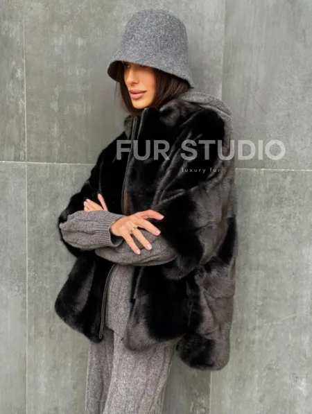 Черная норковая кофта - фото 5