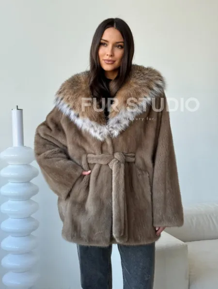 Норка - шуба летучая мышь с капюшоном рысь - фото 8