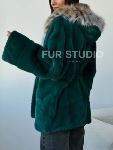 Норковая шуба с капюшоном из рыси - фото 3