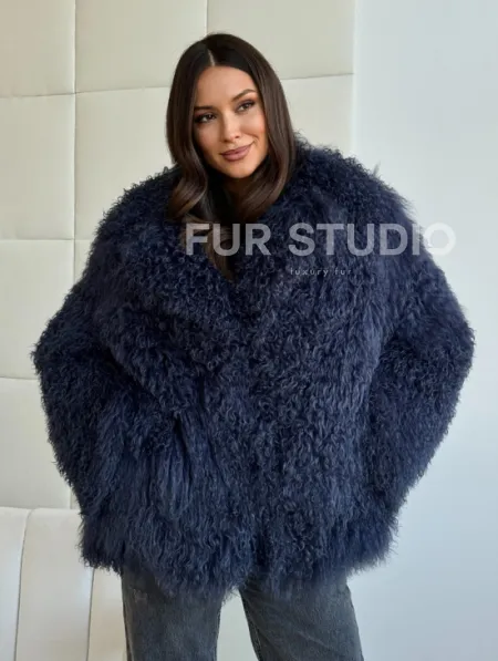 Шуба из ламы - цвет джинс - фото 5