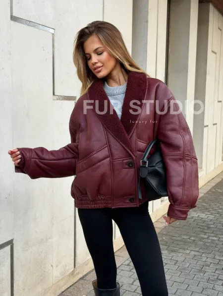 Дубленка женская зимняя - воротник шаль - фото 9