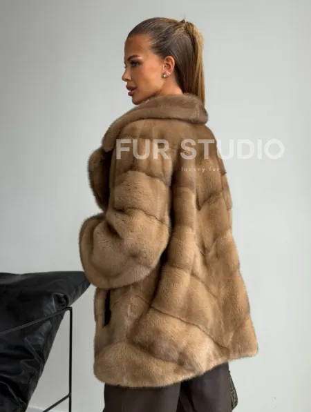 Норковый полушубок - английский воротник - фото 7