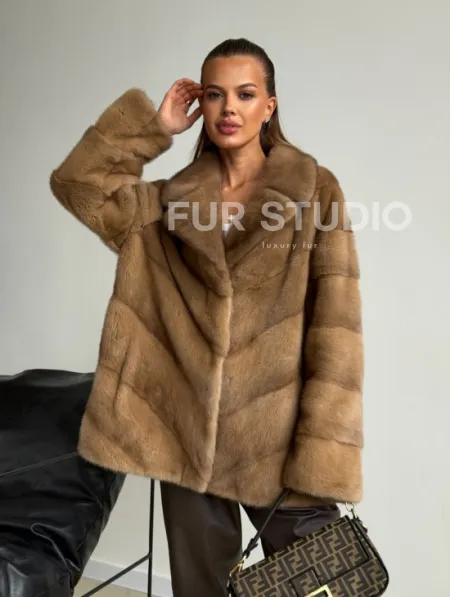 Норковый полушубок - английский воротник - фото 11