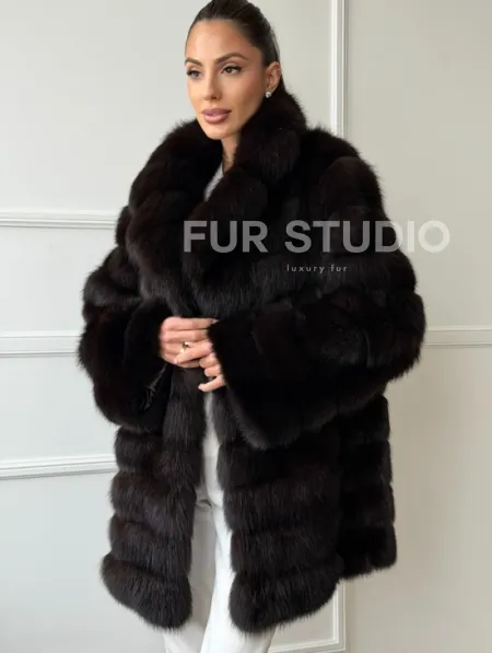 Шуба из куницы английский воротник - фото 4