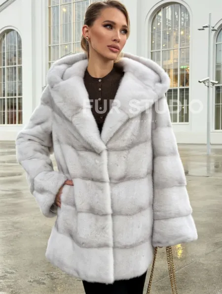 Белая норковая шуба с капюшоном - автоледи - фото 4