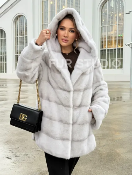 Белая норковая шуба с капюшоном - автоледи - фото 13