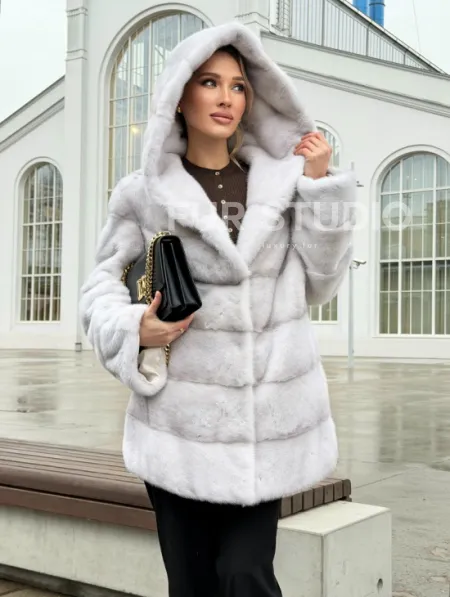 Белая норковая шуба с капюшоном - автоледи - фото 12