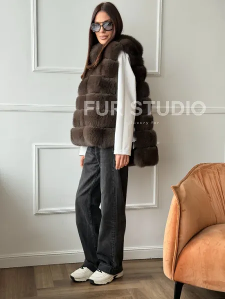 Меховая манишка под соболь из песца - фото 5