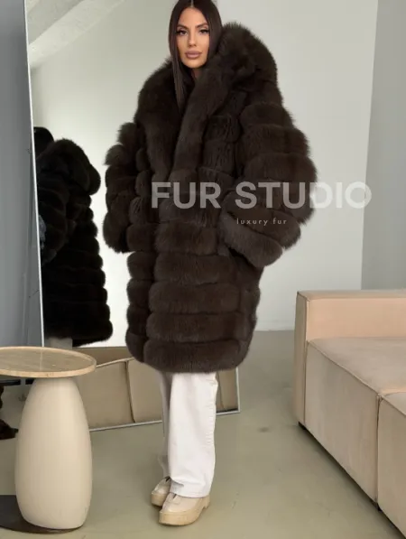Шуба из песца с капюшоном - фото 4
