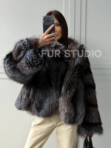 Шуба из меха блюфрост - воротник английский - фото 16