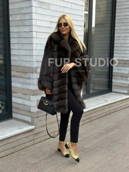 Шуба из натурального меха баргузинского соболя (седина 2) - фото 4