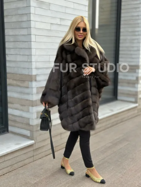 Шуба из натурального меха баргузинского соболя (седина 2) - фото 0