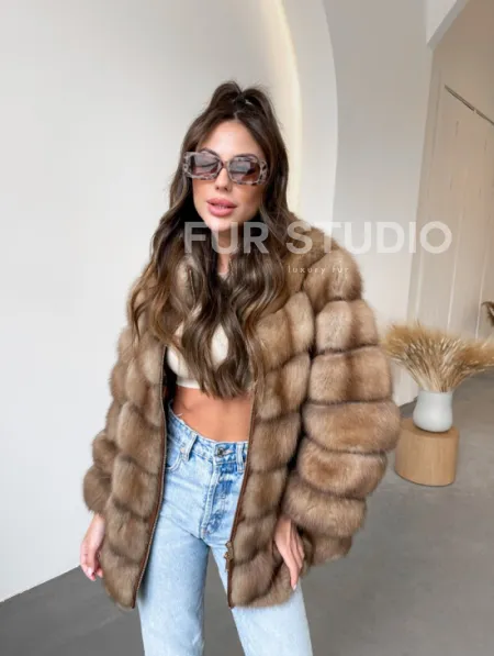 Шуба из куницы на молнии - фото 1