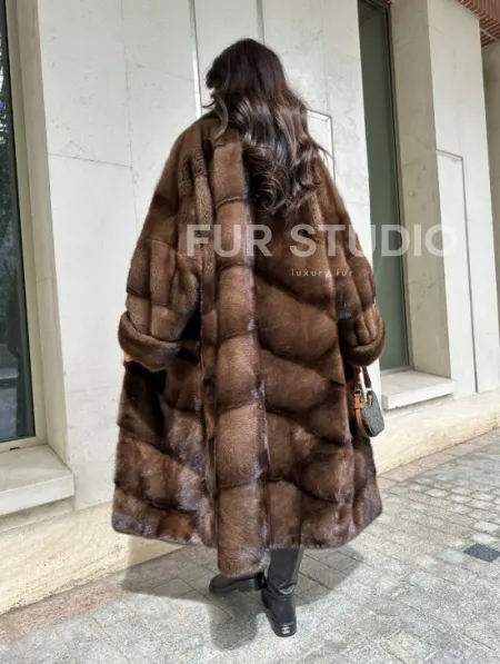 Норковая шуба NAFA соболиного натурального цвета - фото 7