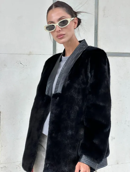 Шуба - жакет из меха норки с отделкой из кожи - фото 3