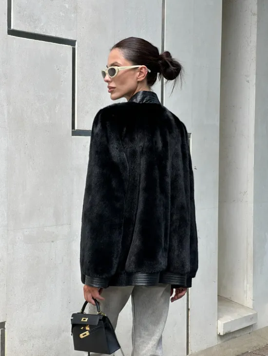 Шуба - жакет из меха норки с отделкой из кожи - фото 10