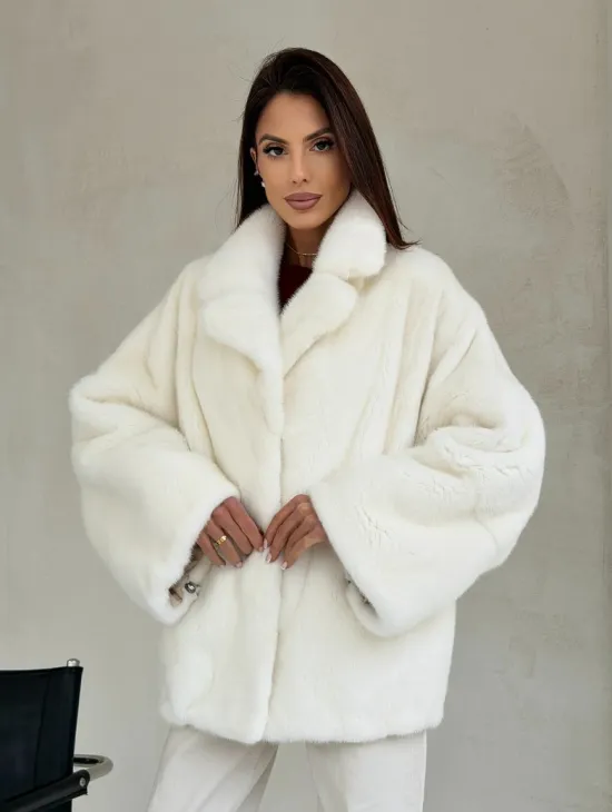 Шуба автоледи из белой норки NAFA MINK - роспуск - фото 4
