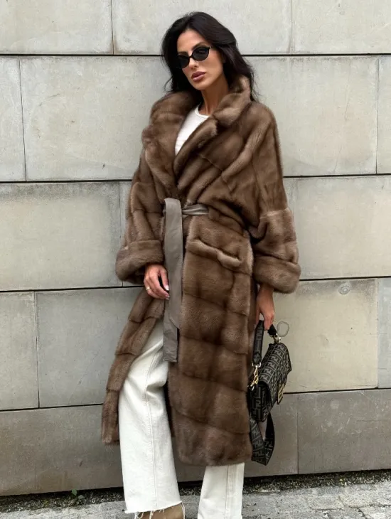 Кимоно шуба из меха норки - цвет темный пастель - фото 0