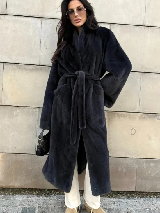 Шуба норковая цельный мех PREMIUM COLLECTION VELVET - цвет графит - фото 7