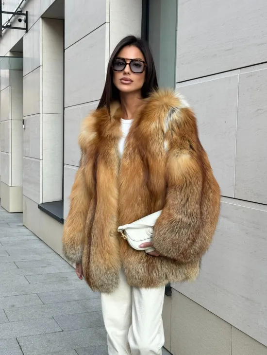 Шуба из меха огненной лисы Vintage style, цельные пластины - фото 7