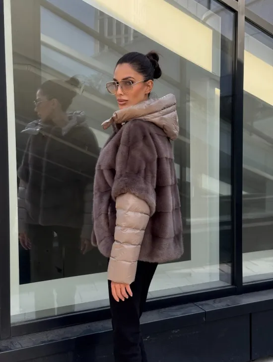 Норковый жилет/пуховик 2в1 - цвет капучино - фото 8