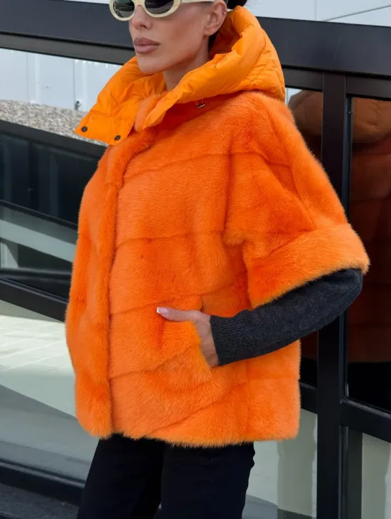 Зимняя куртка-жилет из меха норки цвет Orange - фото 2