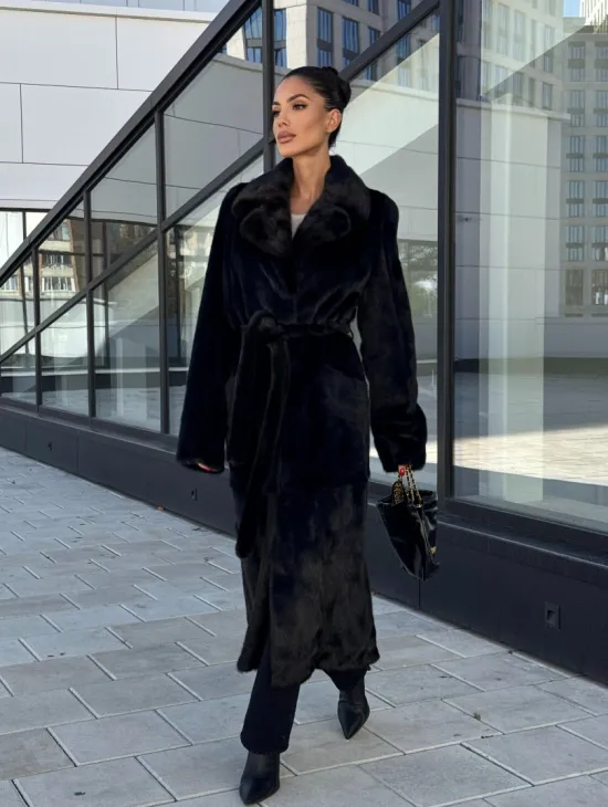 Классическая норковая шуба в финской норке Black с накладными карманами - фото 6