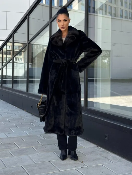 Классическая норковая шуба в финской норке Black с накладными карманами - фото 4