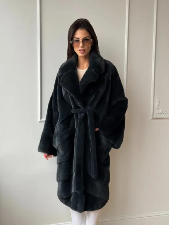 Шуба норковая фасон кимоно паркет из меха аукционной норки Kopenhagen Fur - фото 10