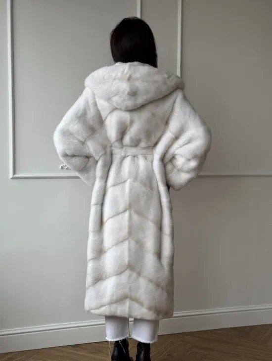 Натуральная шуба кимоно из меха норки Palomino с капюшоном кобра - фото 8