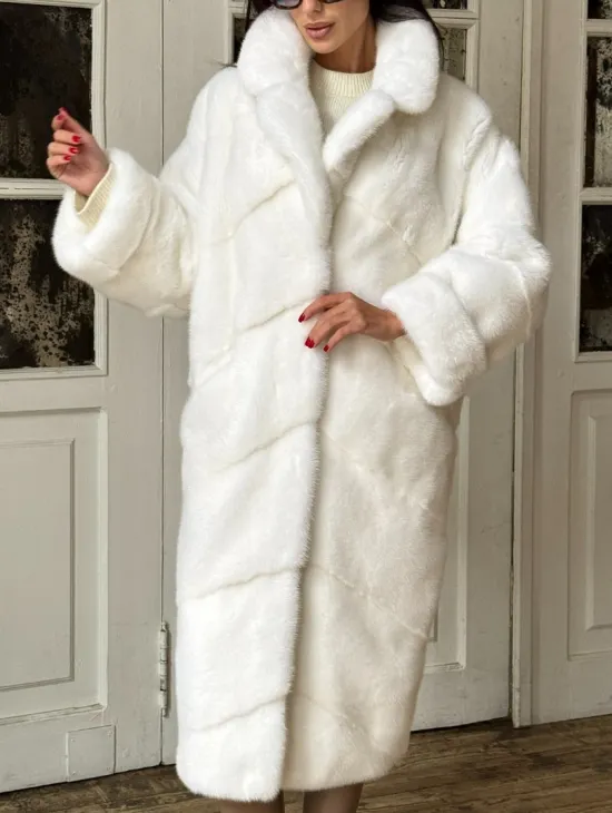 Эксклюзивная белая норковая шуба NAFA LUX английский воротник - фото 4