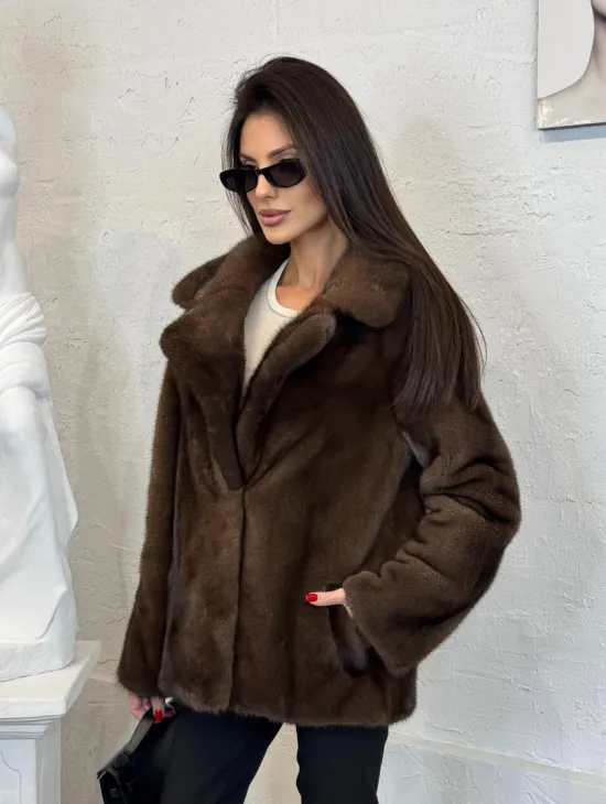 Меховой жакет из плюшевой норки Velvet английский воротник - фото 0