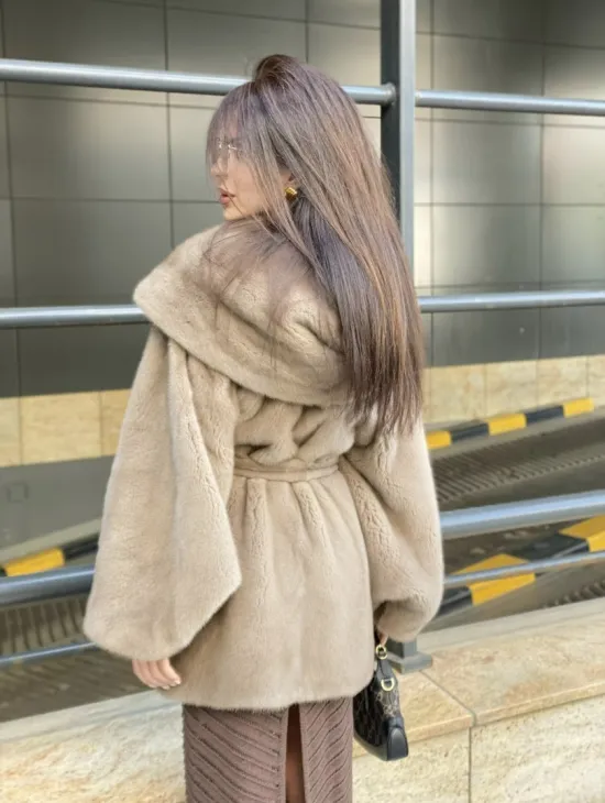 Шуба с капюшоном из меха норки VELVET 