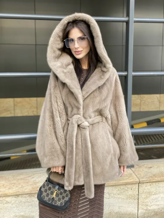 Шуба с капюшоном из меха норки VELVET 