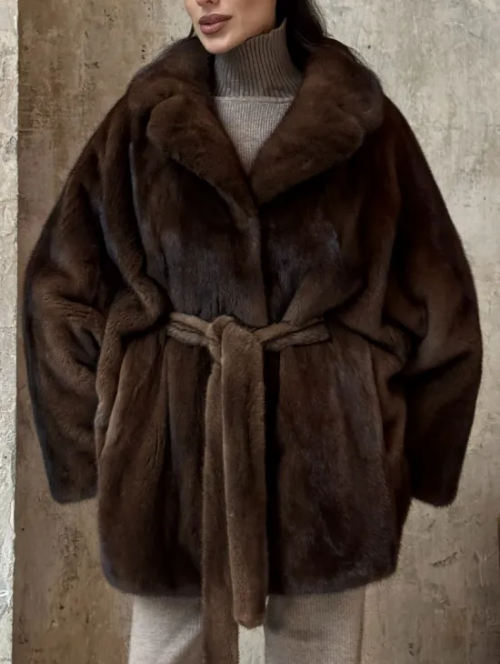 Модная шуба 2025 из меха норки NAFA премиум класса - фасон летучая мышь - фото 1