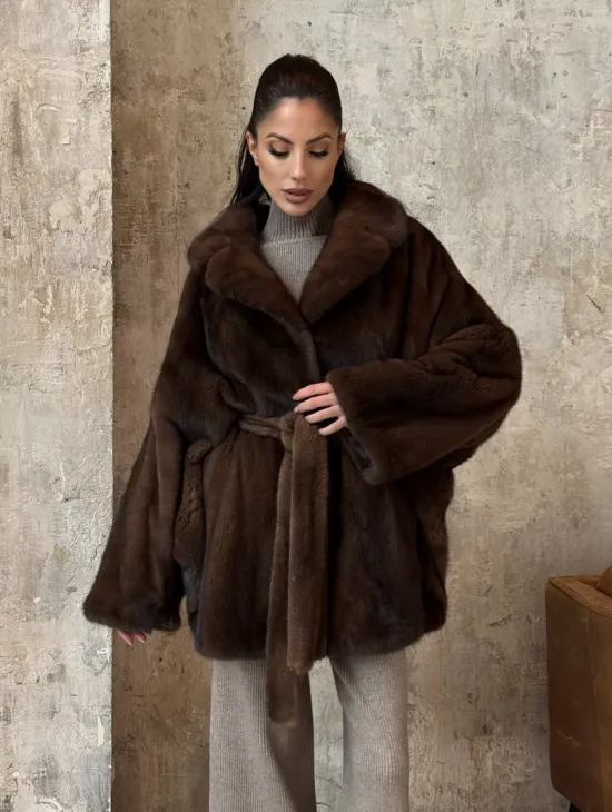 Модная шуба 2025 из меха норки NAFA премиум класса - фасон летучая мышь - фото 6