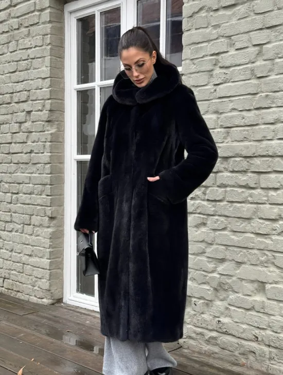 Норковая шуба PREMIUM из аукционной плюшевой норки с капюшоном - фото 5