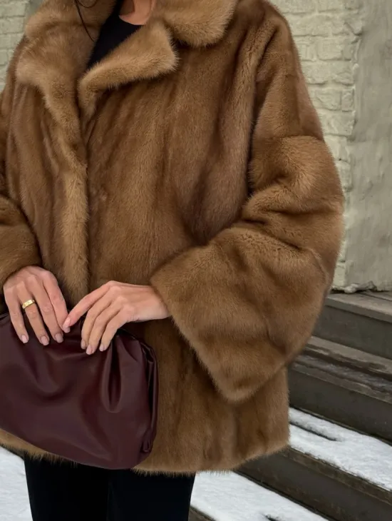 Норковый полушубок Vintage Gold с английским воротником - фото 1