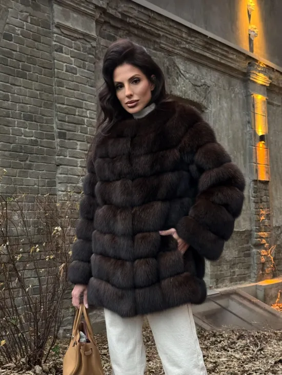 Шуба из соболя с воротником шанель, поперечка - фото 0