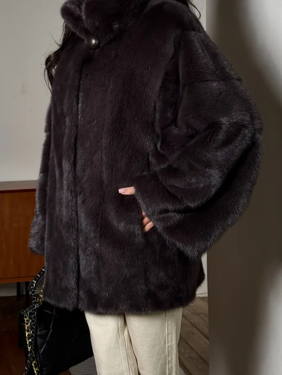 Норковый женский полушубок - автоледи воротник стойка - фото 1