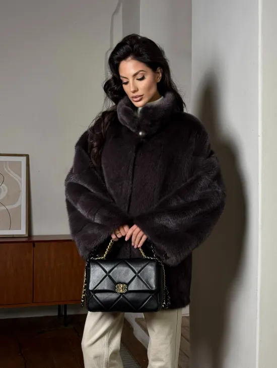 Норковый женский полушубок - автоледи воротник стойка - фото 9